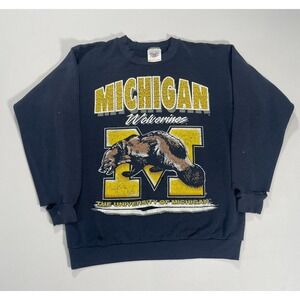 Michigan Wolverines Sweatshirt Mens L Navy TNT by Trau & Loevner NCAA Football